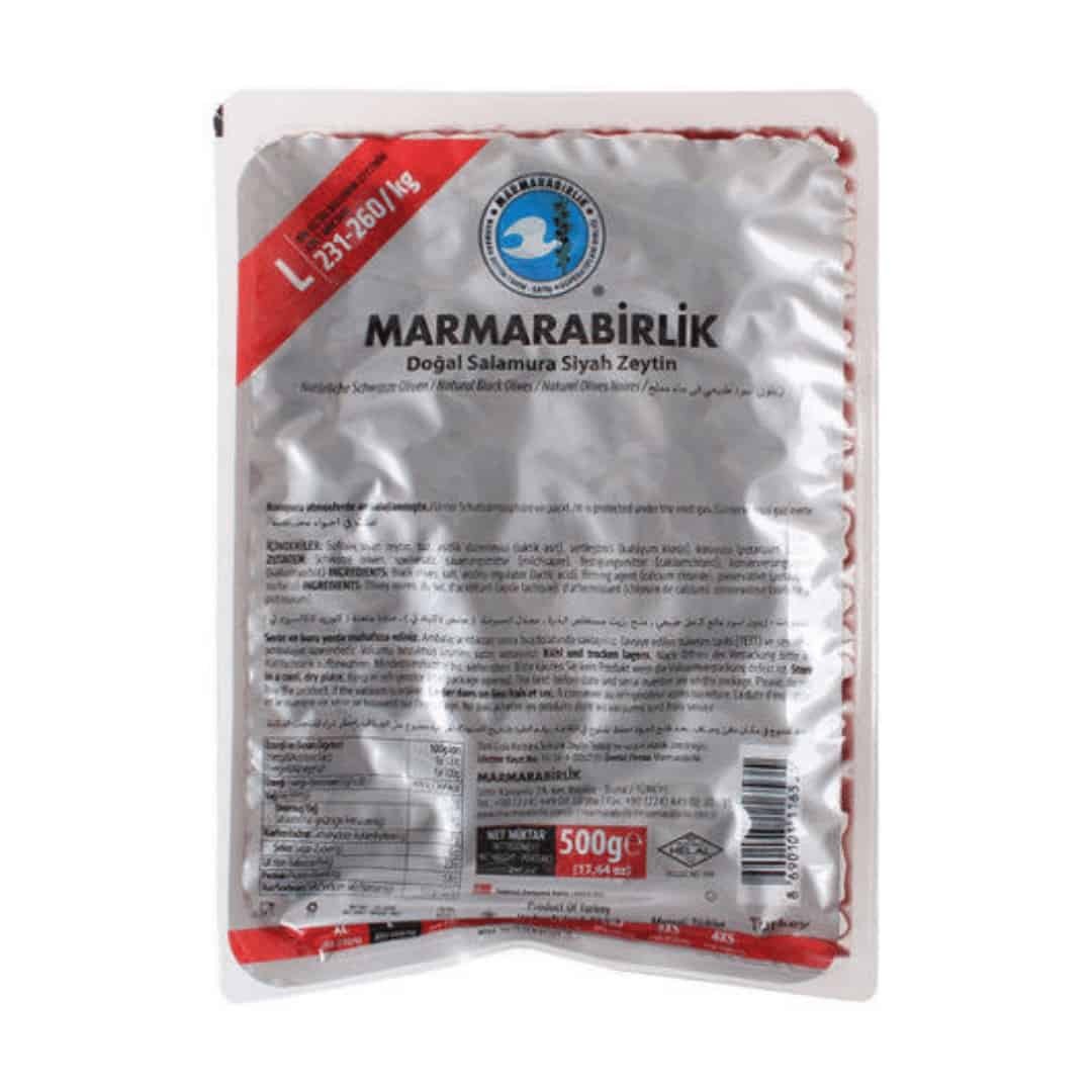 Marmarabirlik Dogal Salamura Siyah Zeytin L – Schwarze Oliven 500g